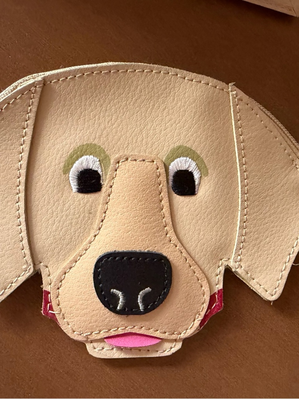 Rolfs Leather Beige Dog Face Coin Pouch Keychain - Picture 7 of 7
